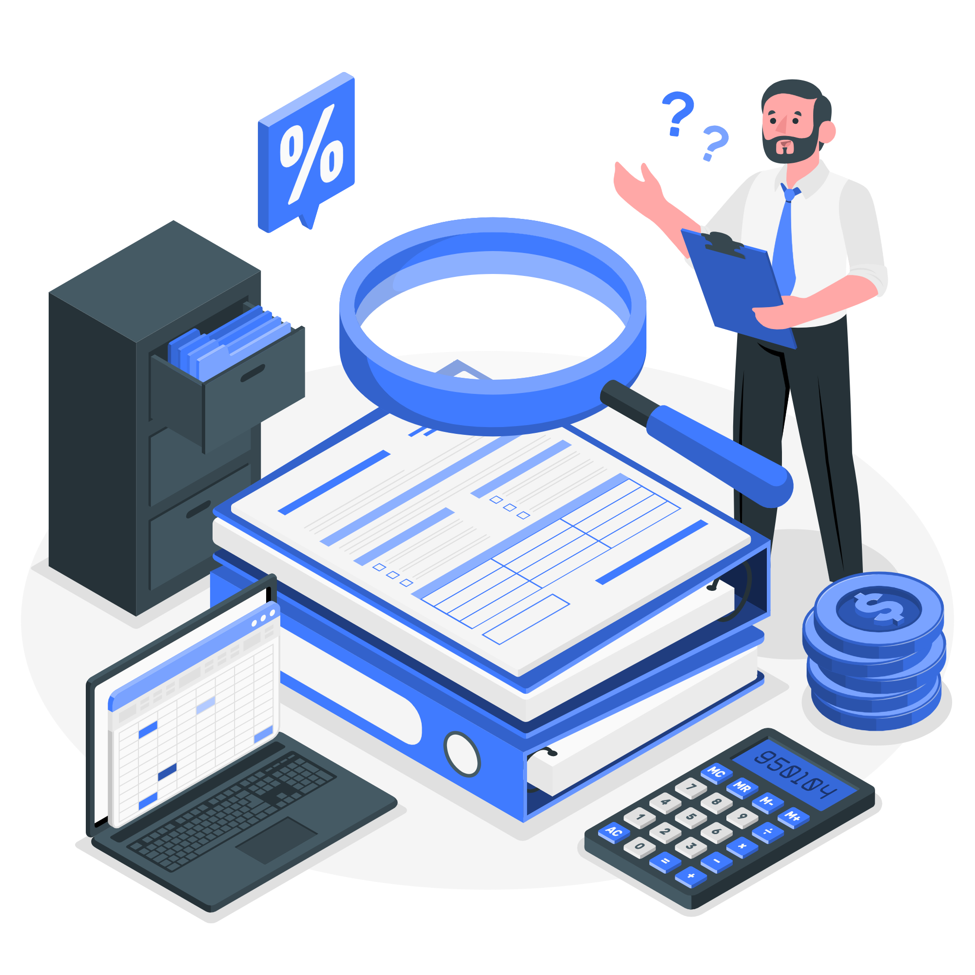 Illustration of a professional reviewing financial records remotely, symbolizing outsourced bookkeeping services in thiruvananthapuram with digital tools and organized financial management